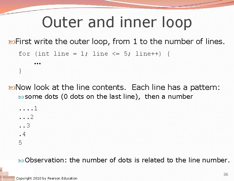 Outer and inner loop First write the outer loop, from 1 to the number Outer and inner loop First write the outer loop, from 1 to the number