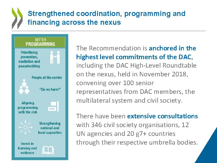 Strengthened coordination, programming and financing across the nexus The Recommendation is anchored in the