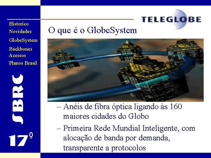 Historico Novidades O que é o Globe. System G Globe. System Backbones Acessos Planos