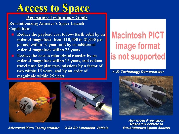 Access to Space Aerospace Technology Goals Revolutionizing America’s Space Launch Capabilities: Reduce the payload