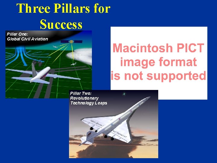 Three Pillars for Success Pillar One: Global Civil Aviation Pillar Two: Revolutionary Technology Leaps