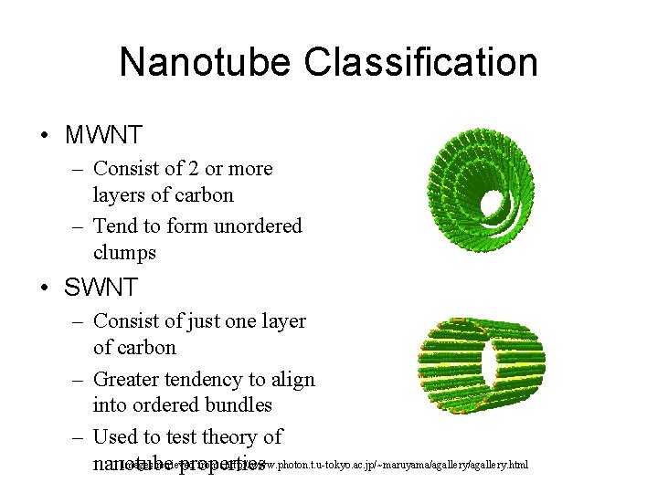 Nanotube Classification • MWNT – Consist of 2 or more layers of carbon –