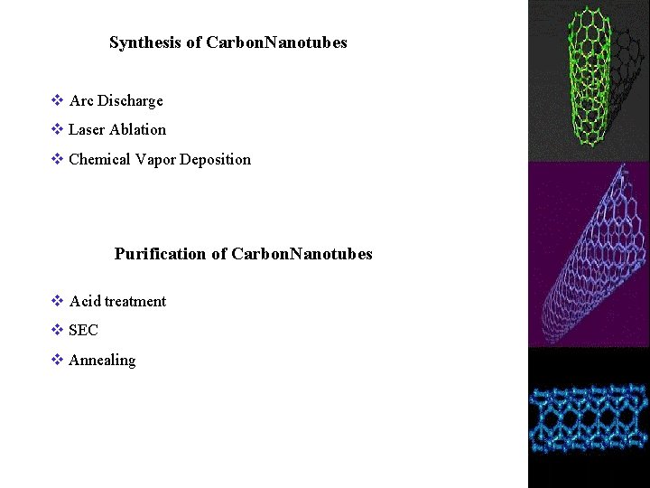 Synthesis of Carbon. Nanotubes v Arc Discharge v Laser Ablation v Chemical Vapor Deposition