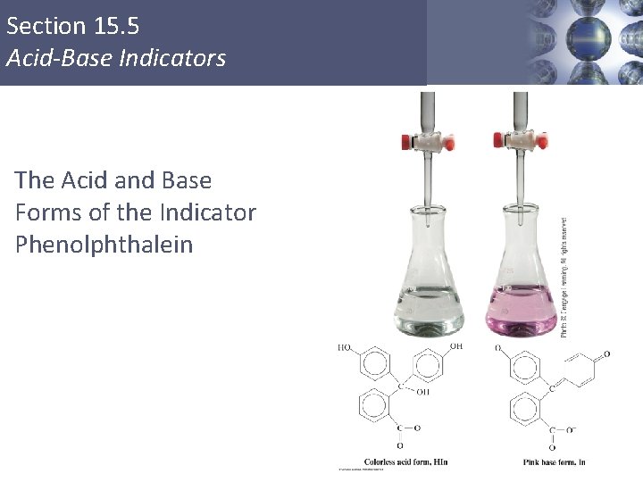 Section 15. 5 Acid-Base Indicators The Acid and Base Forms of the Indicator Phenolphthalein