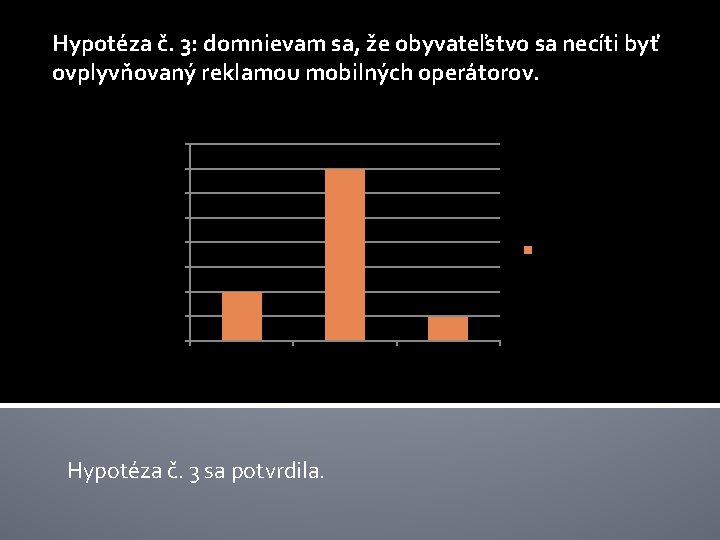 Hypotéza č. 3: domnievam sa, že obyvateľstvo sa necíti byť ovplyvňovaný reklamou mobilných operátorov.