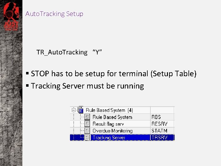 Auto. Tracking Setup TR_Auto. Tracking “Y” § STOP has to be setup for terminal