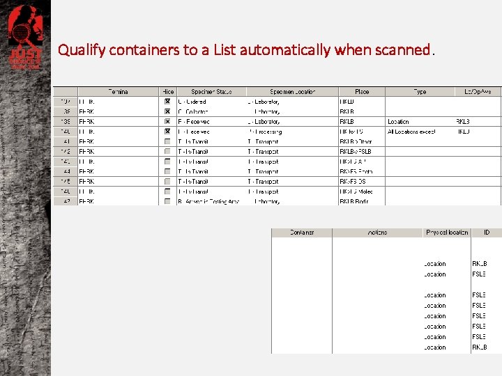 Qualify containers to a List automatically when scanned. 