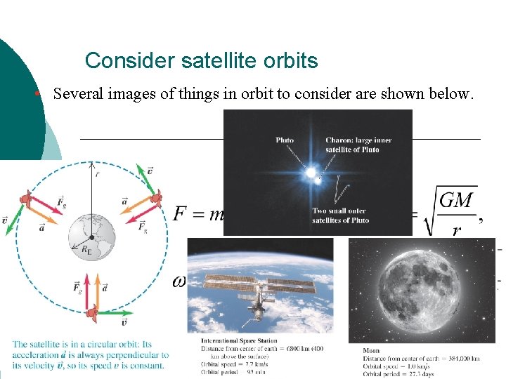 Consider satellite orbits • Several images of things in orbit to consider are shown