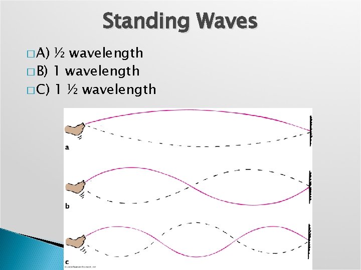 Standing Waves � A) ½ wavelength � B) 1 wavelength � C) 1 ½