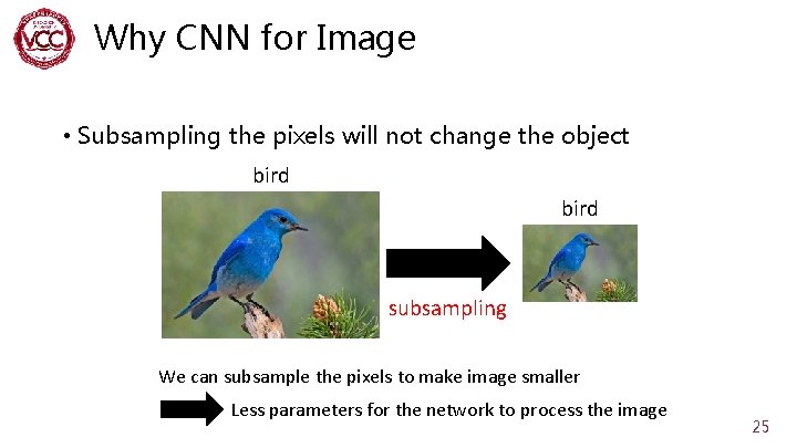 Why CNN for Image • Subsampling the pixels will not change the object bird