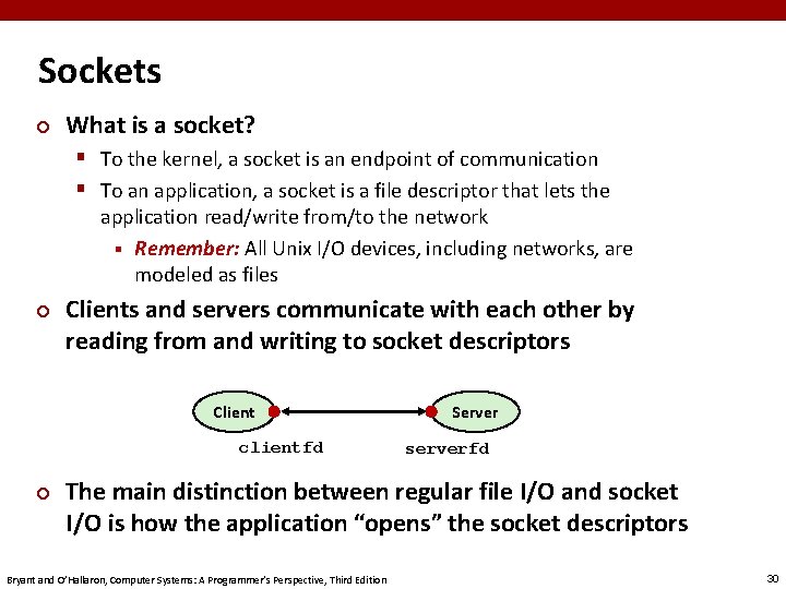 Sockets ¢ What is a socket? § To the kernel, a socket is an
