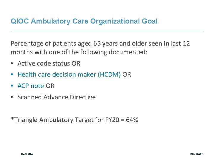 QIOC Ambulatory Care Organizational Goal Percentage of patients aged 65 years and older seen