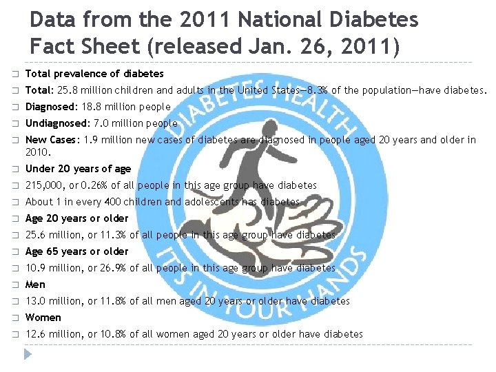 Data from the 2011 National Diabetes Fact Sheet (released Jan. 26, 2011) � Total
