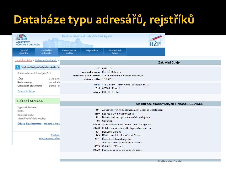 Databáze typu adresářů, rejstříků 