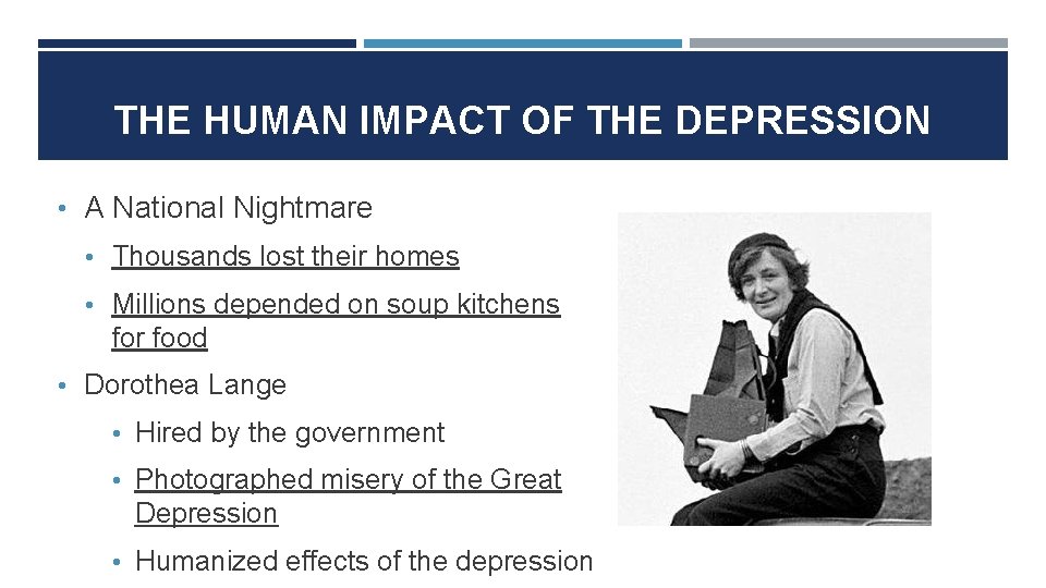 THE HUMAN IMPACT OF THE DEPRESSION • A National Nightmare • Thousands lost their