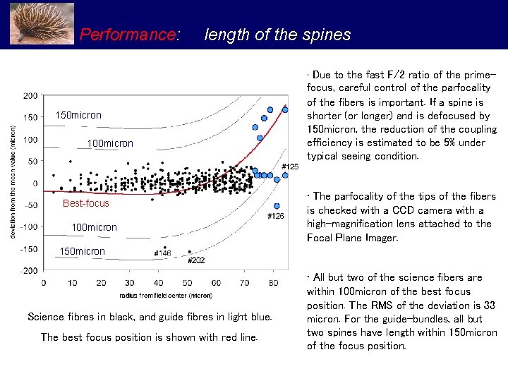 Performance: length of the spines • Due to the fast F/2 ratio of the