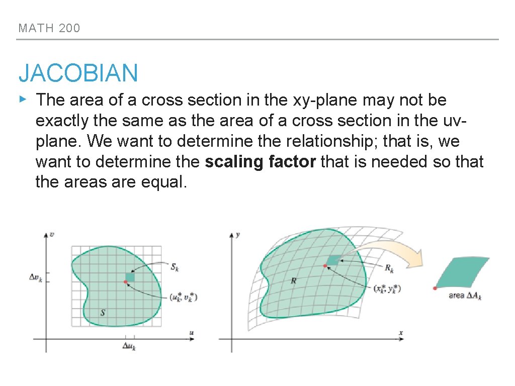 MATH 200 JACOBIAN ▸ The area of a cross section in the xy-plane may