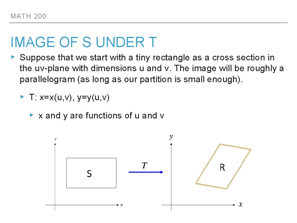 MATH 200 IMAGE OF S UNDER T ▸ Suppose that we start with a