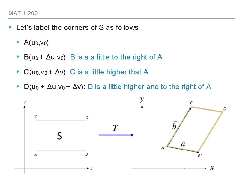 MATH 200 ▸ Let’s label the corners of S as follows ▸ A(u 0,