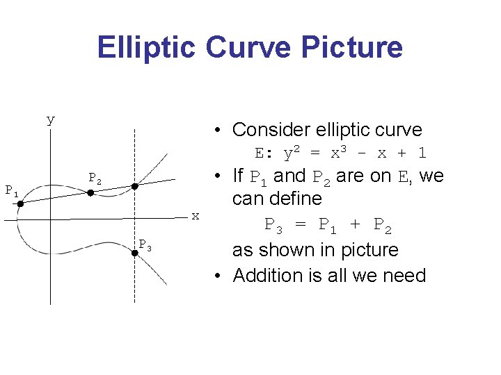 Elliptic Curve Picture y • Consider elliptic curve E: y 2 = x 3