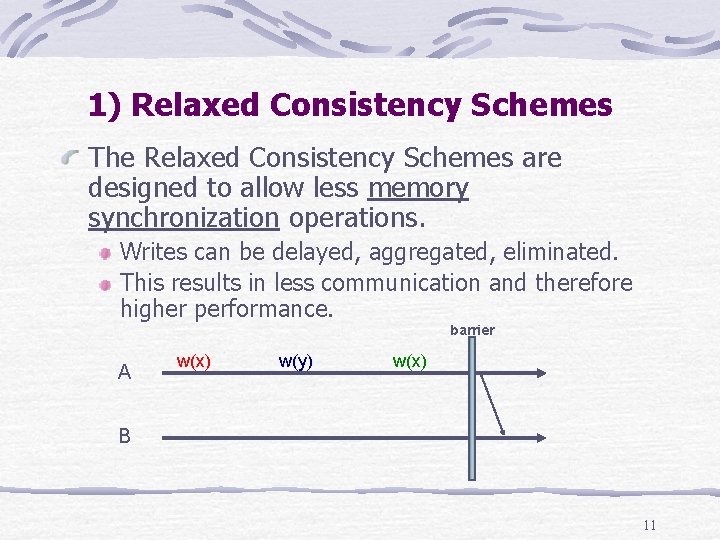 1) Relaxed Consistency Schemes The Relaxed Consistency Schemes are designed to allow less memory
