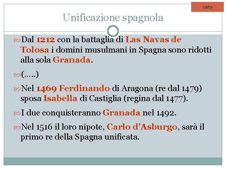 carta Unificazione spagnola Dal 1212 con la battaglia di Las Navas de Tolosa i