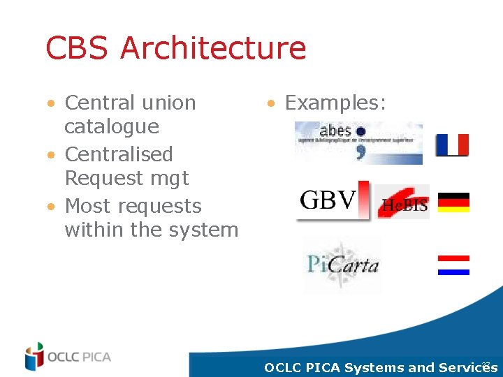 CBS Architecture • Central union catalogue • Centralised Request mgt • Most requests within