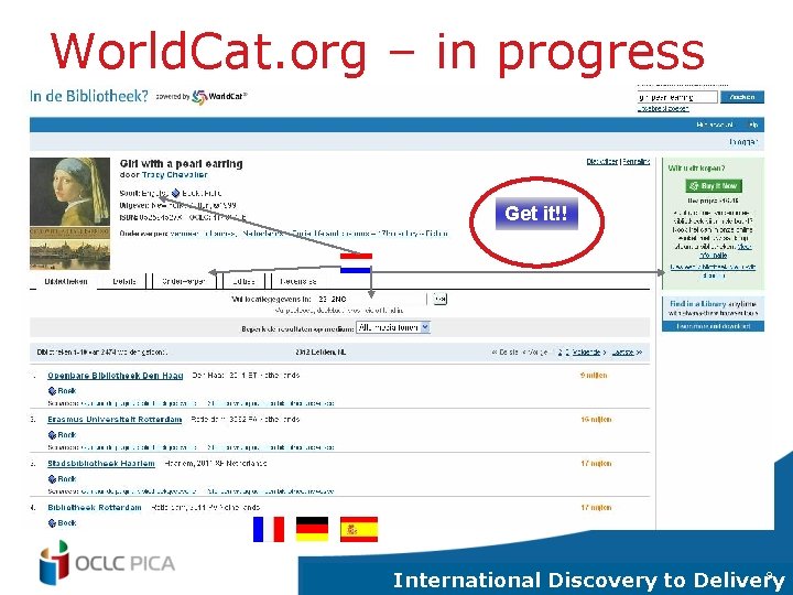 World. Cat. org – in progress Get it!! 9 International Discovery to Delivery 