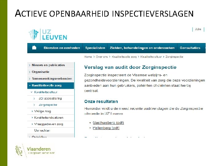 ACTIEVE OPENBAARHEID INSPECTIEVERSLAGEN 