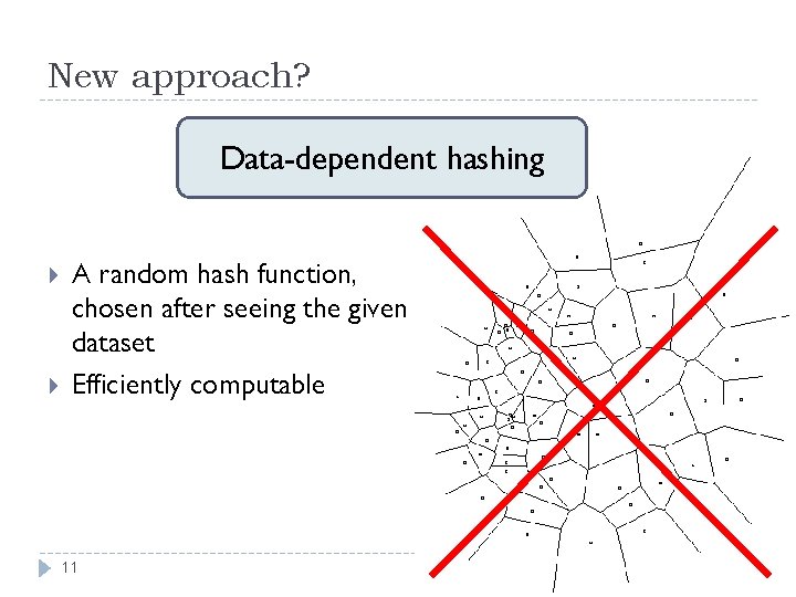 New approach? Data-dependent hashing A random hash function, chosen after seeing the given dataset