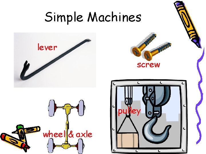 Simple Machines lever screw pulley wheel & axle 