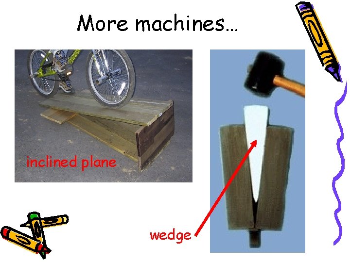 More machines… inclined plane wedge 