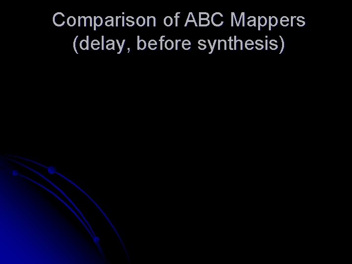 Comparison of ABC Mappers (delay, before synthesis) 