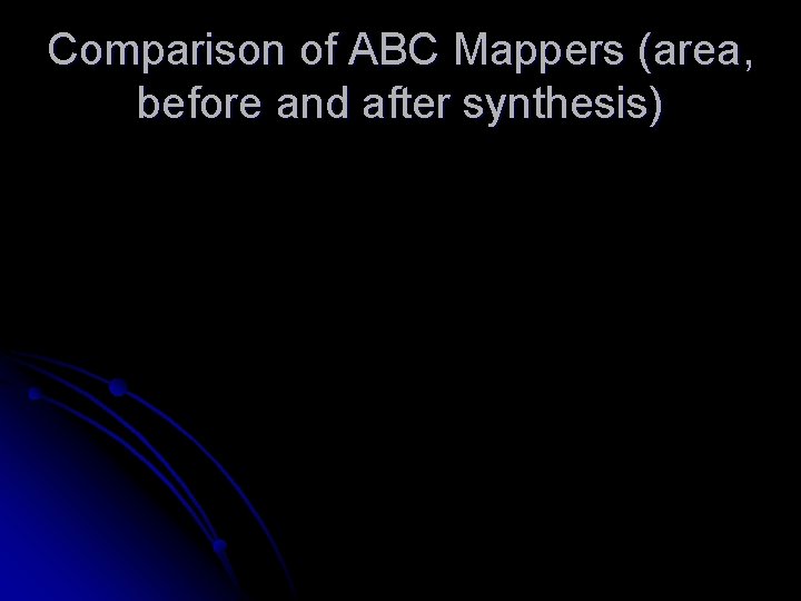 Comparison of ABC Mappers (area, before and after synthesis) 