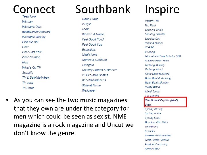 Connect Southbank • As you can see the two music magazines that they own