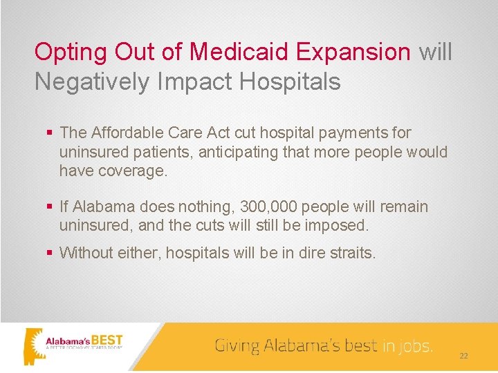 Opting Out of Medicaid Expansion will Negatively Impact Hospitals § The Affordable Care Act