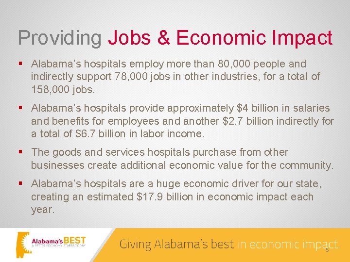 Providing Jobs & Economic Impact § Alabama’s hospitals employ more than 80, 000 people