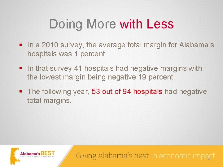 Doing More with Less § In a 2010 survey, the average total margin for