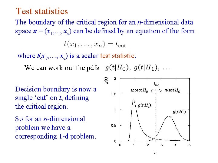 Test statistics The boundary of the critical region for an n-dimensional data space x