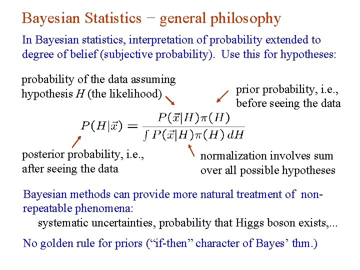 Bayesian Statistics − general philosophy In Bayesian statistics, interpretation of probability extended to degree