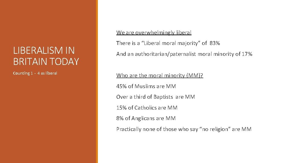 We are overwhelmingly liberal LIBERALISM IN BRITAIN TODAY Counting 1 - 4 as liberal