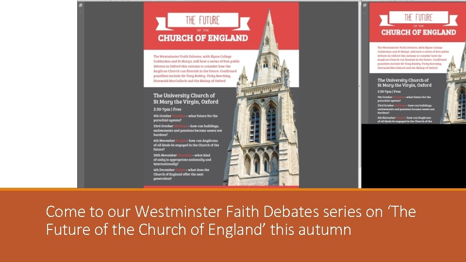Come to our Westminster Faith Debates series on ‘The Future of the Church of