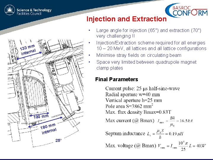 Injection and Extraction • • mm 133 al n inter • • Large angle