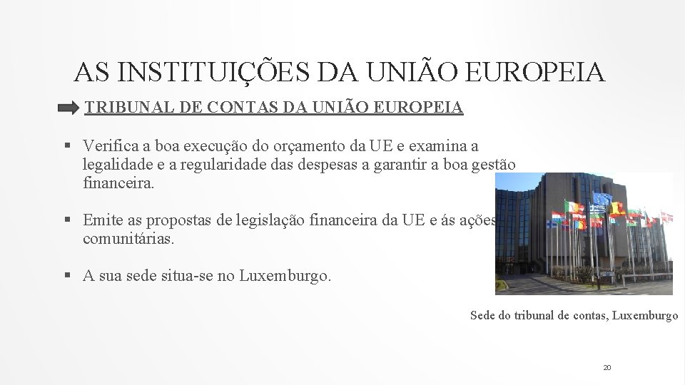 AS INSTITUIÇÕES DA UNIÃO EUROPEIA TRIBUNAL DE CONTAS DA UNIÃO EUROPEIA § Verifica a