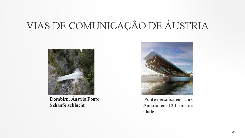 VIAS DE COMUNICAÇÃO DE ÁUSTRIA Dornbirn, Áustria Ponte Schaufelschlucht Ponte metálica em Linz, Áustria