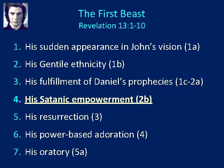 The First Beast Revelation 13: 1 -10 1. His sudden appearance in John’s vision