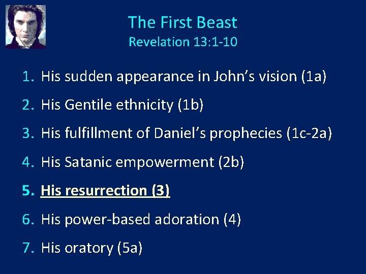 The First Beast Revelation 13: 1 -10 1. His sudden appearance in John’s vision