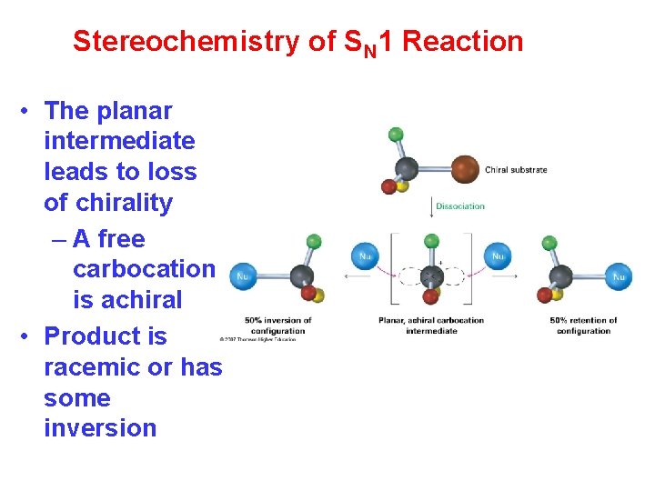 Stereochemistry of SN 1 Reaction • The planar intermediate leads to loss of chirality