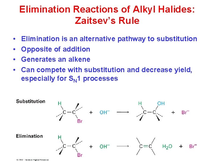 Elimination Reactions of Alkyl Halides: Zaitsev’s Rule • • Elimination is an alternative pathway