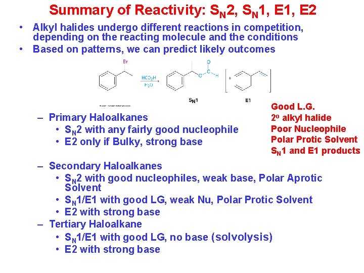 Summary of Reactivity: SN 2, SN 1, E 2 • Alkyl halides undergo different